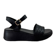 Sandali Zeppa 4cm In Pelle E Intreccio Nero