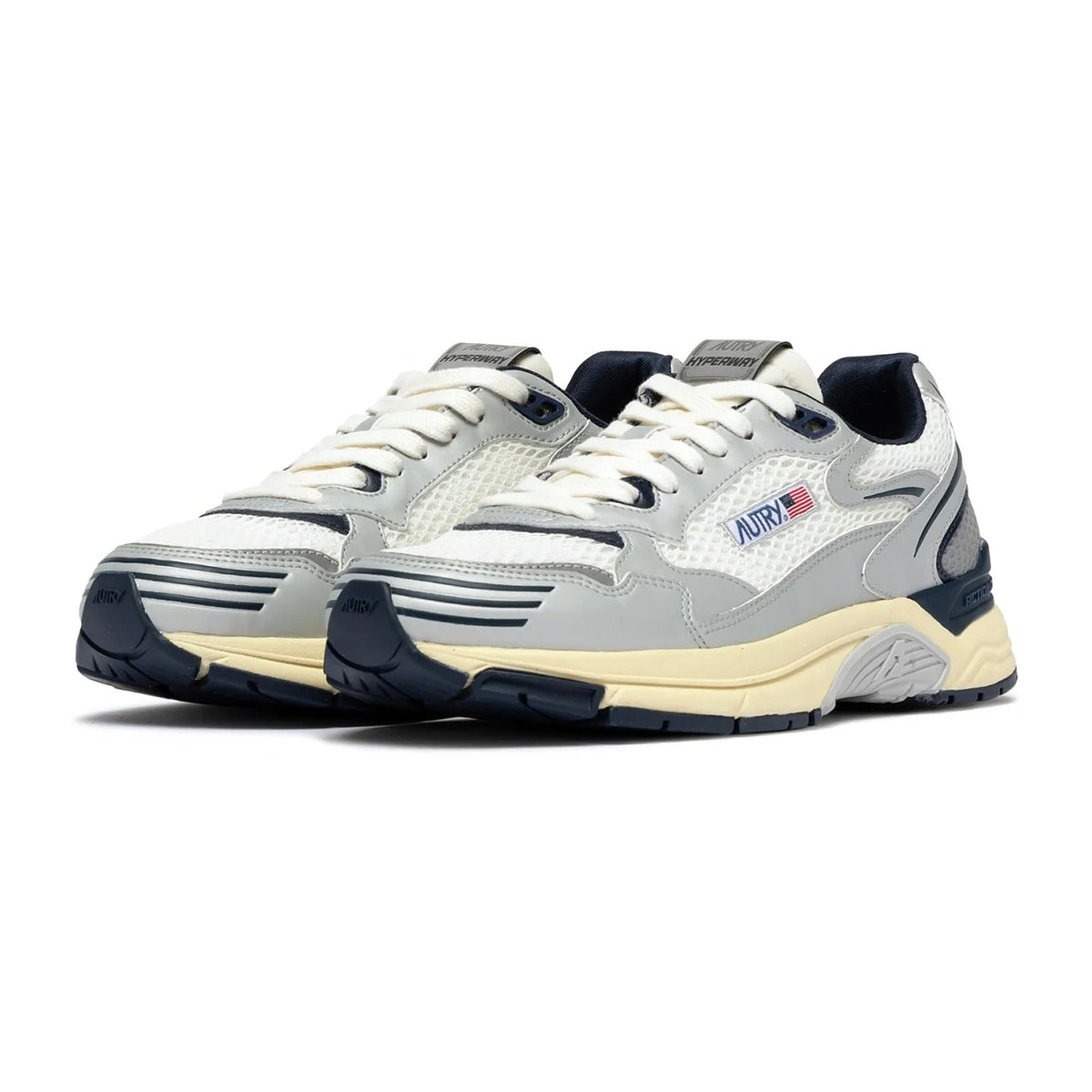 Sneakers Autry Hyperway in pelle sintetica e mesh bianco argento e space, vista 2
