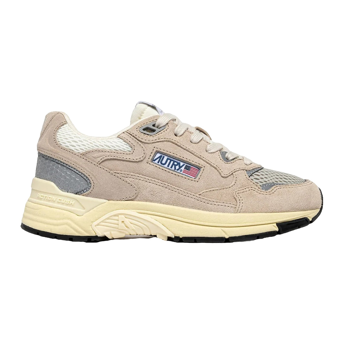 Sneakers Autry Hyperway in mesh e suede sand e argento