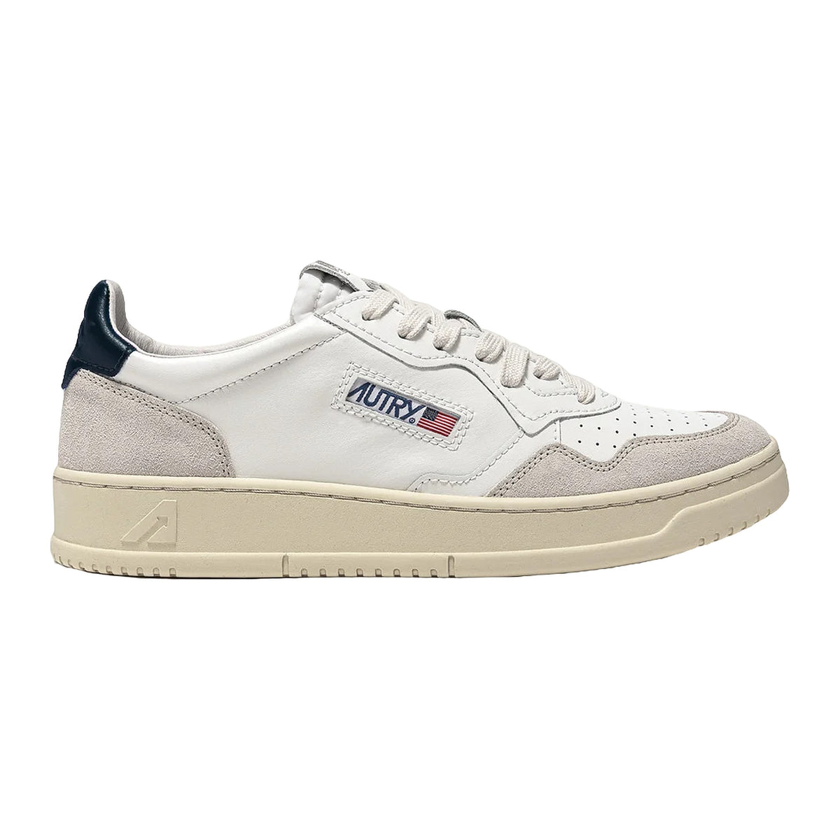 Sneakers Autry Medalist Low In Pelle Bianca E Blu E Suede Beige